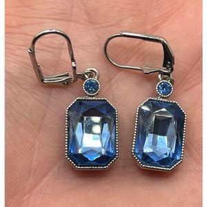 Monet Blue Stone Silver Tone Dangle Jewel Earrings